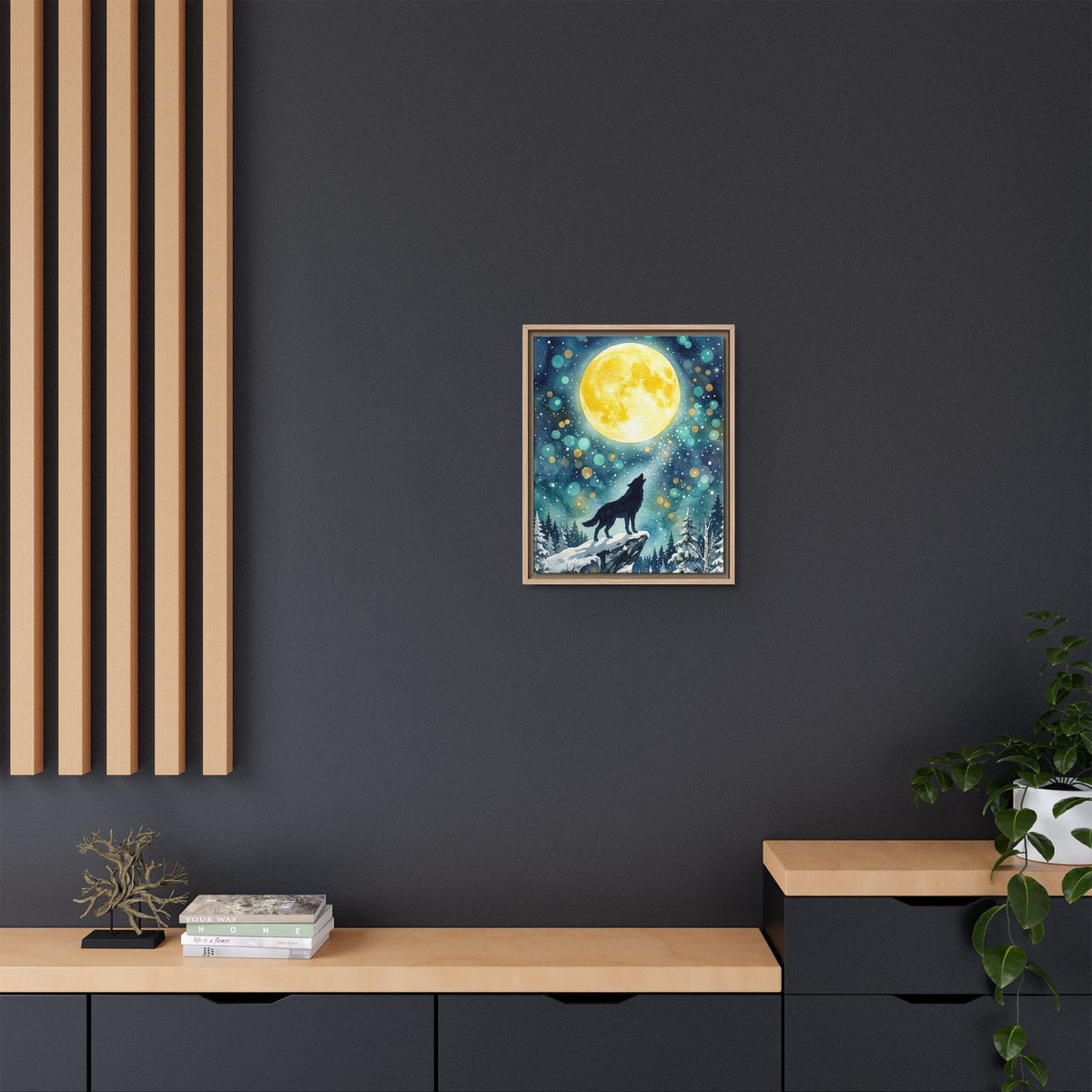 Framed Canvas Wolf Howling at the Moon Wall Art