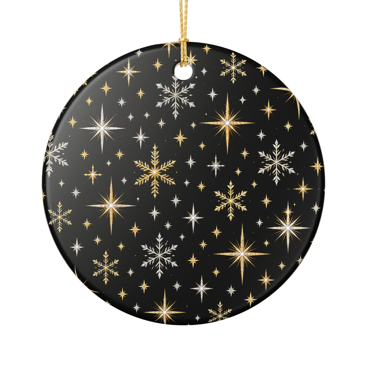Ceramic Christmas Ornament – Black and Gold Snowflake Star Design