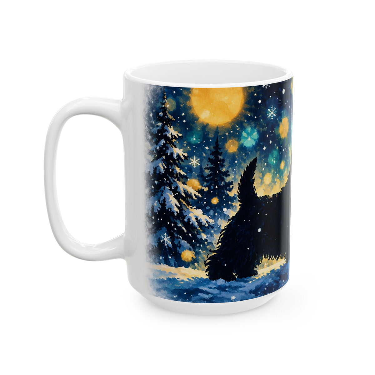 Ceramic Mug – Highland Terrier Under a Starry Winter Night