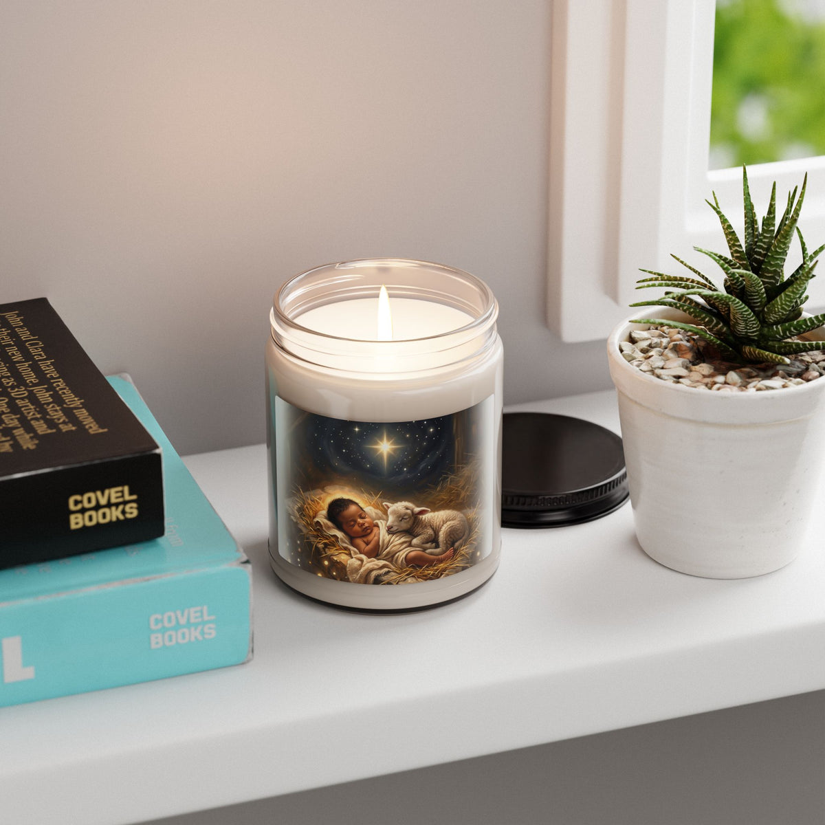 Nativity Baby Jesus & Lambs Scented Soy Candle