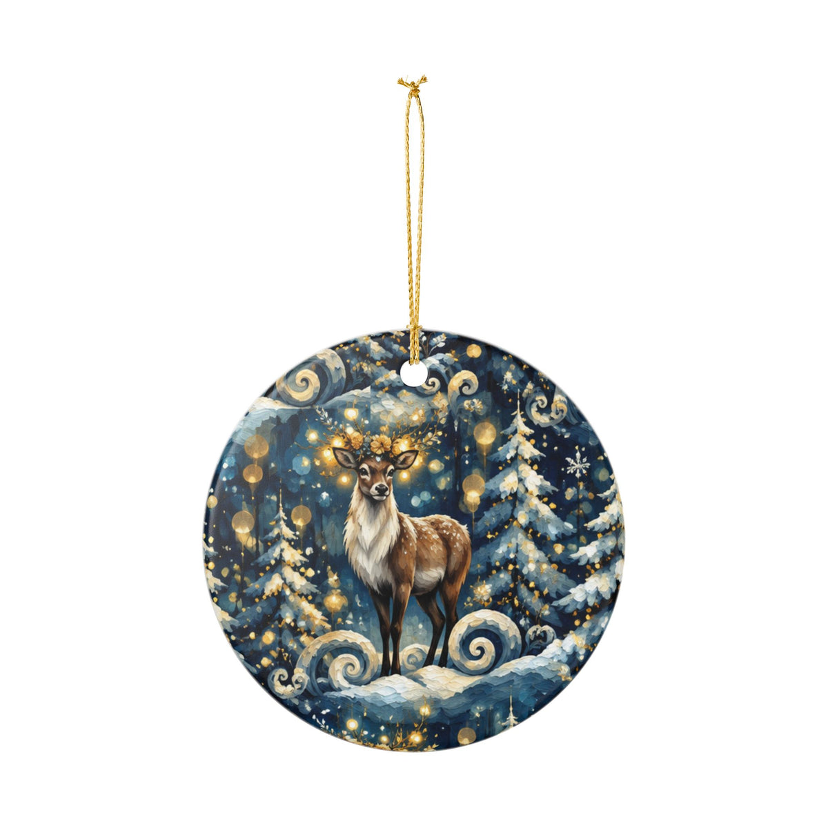 Reindeer Winter Forest Ceramic Ornament — Festive Holiday Tree Decoration
