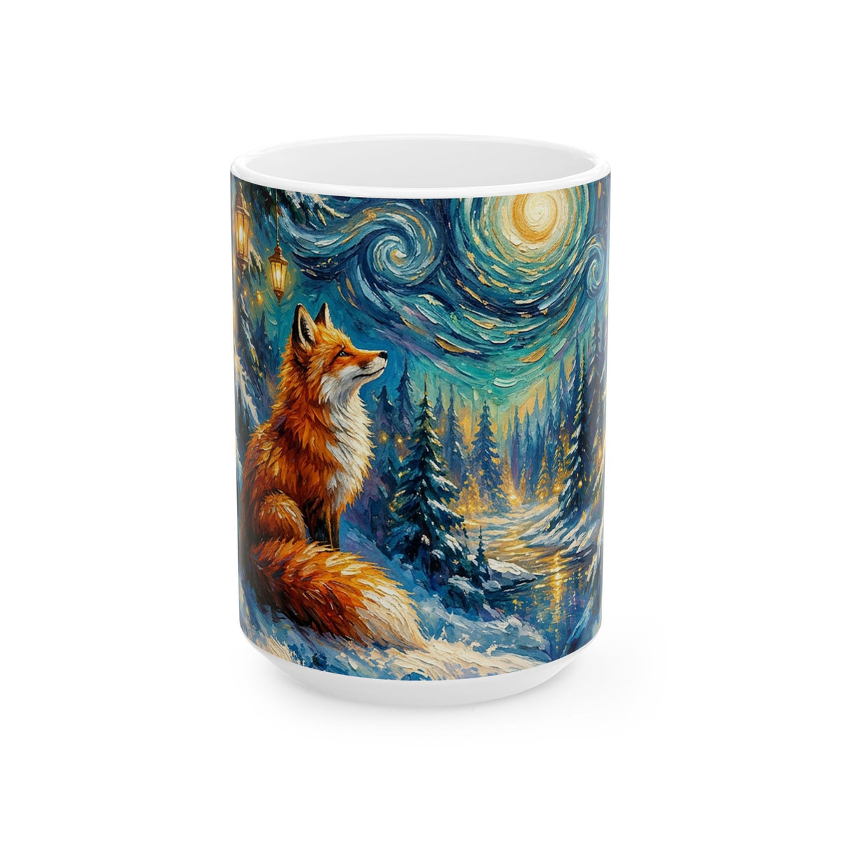 Fox in the Forest Starry Night Ceramic Mug