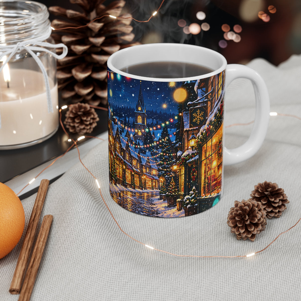 Christmas Village 11oz Mug — Cozy Holiday Street Scene Coffee Cup