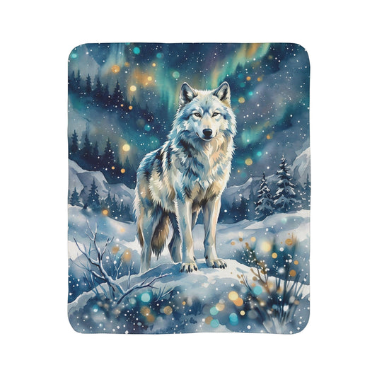 Winter Wolf Fleece Sherpa Blanket