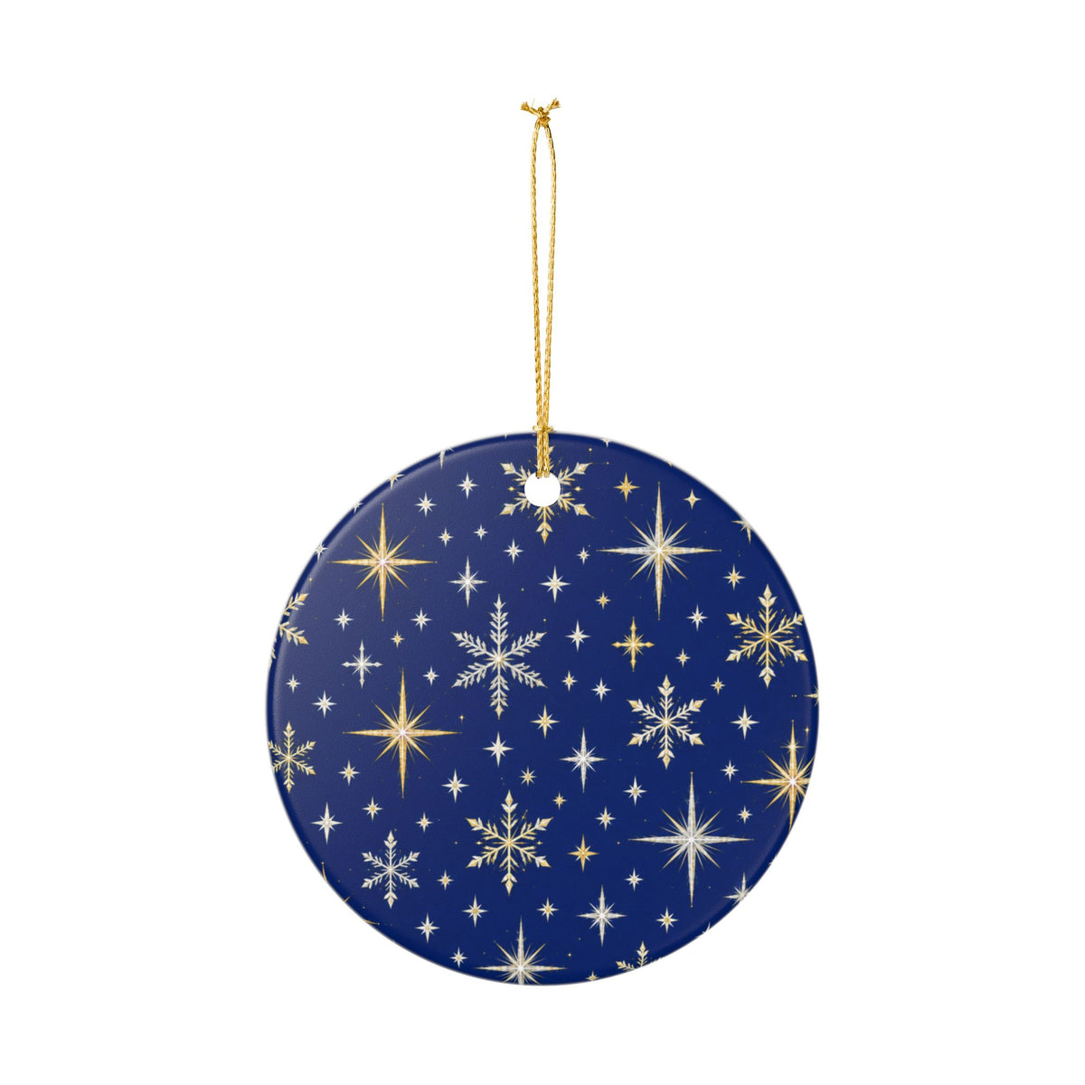 Ceramic Christmas Ornament with Gold Stars and Snowflakes