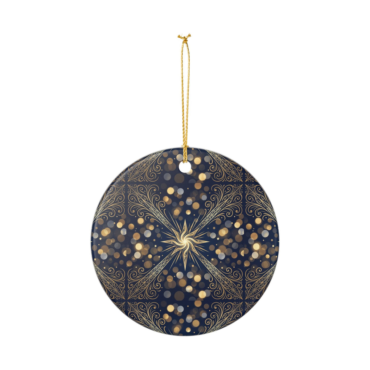 Elegant Navy and Gold Starburst Ceramic Christmas Ornament