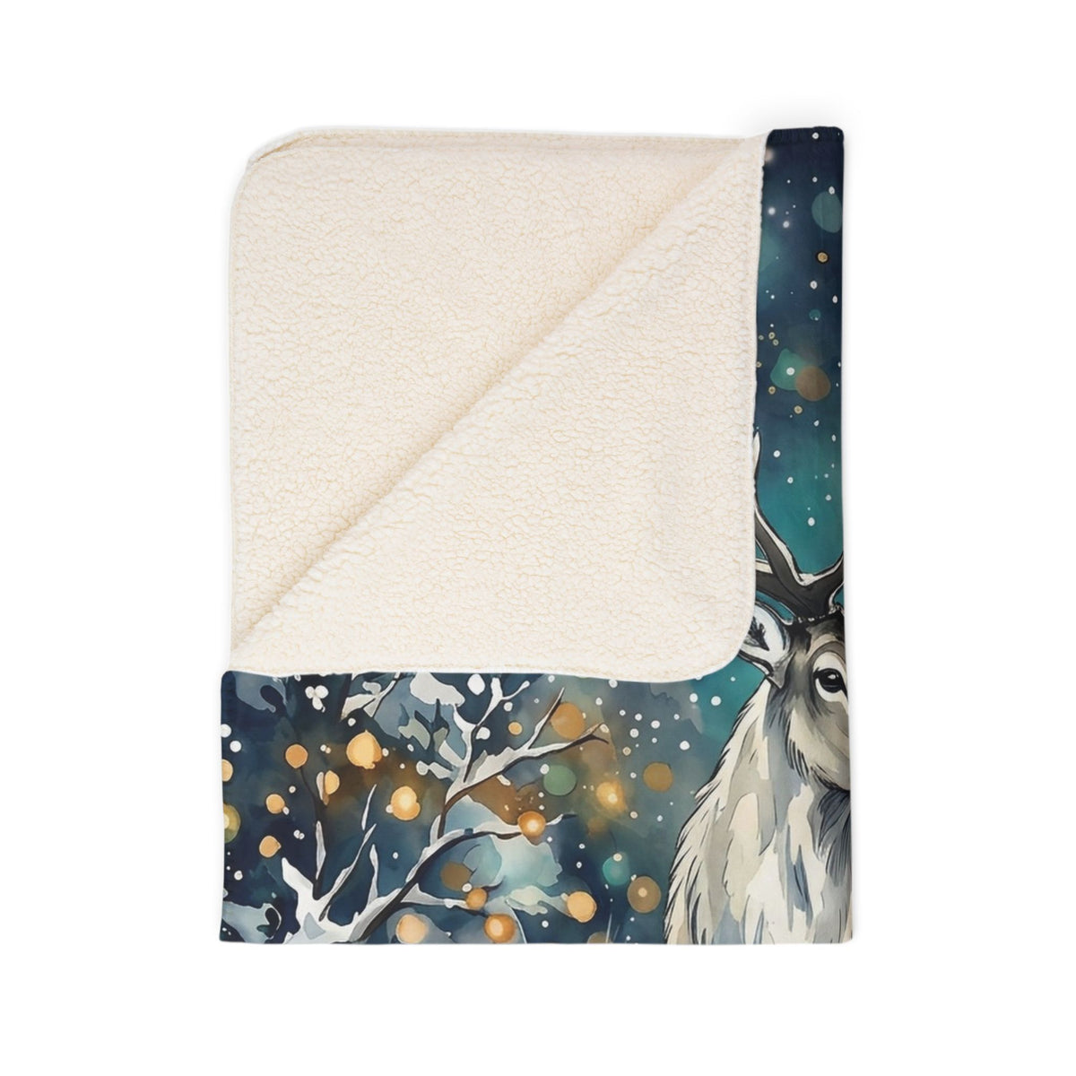 Winter Deer in Snow Fleece Sherpa Blanket