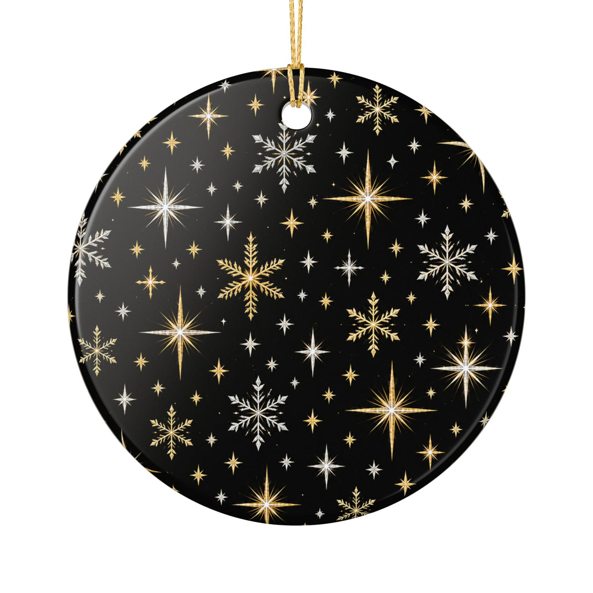 Ceramic Christmas Ornament – Black and Gold Snowflake Star Design