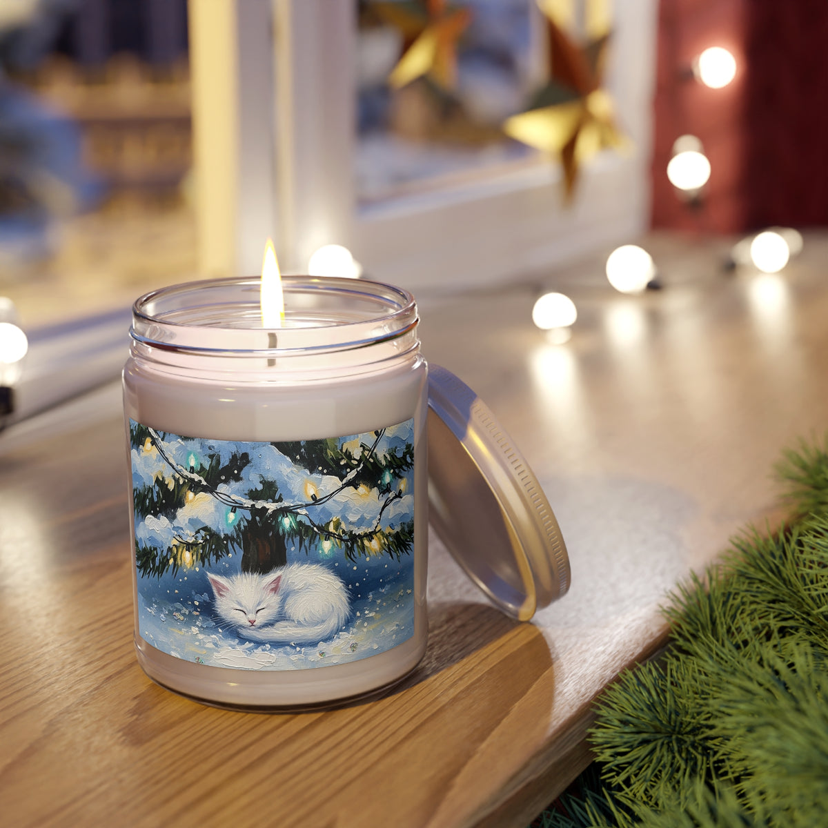 Cozy Sleeping Cat Winter Wonderland Scented Soy Candle