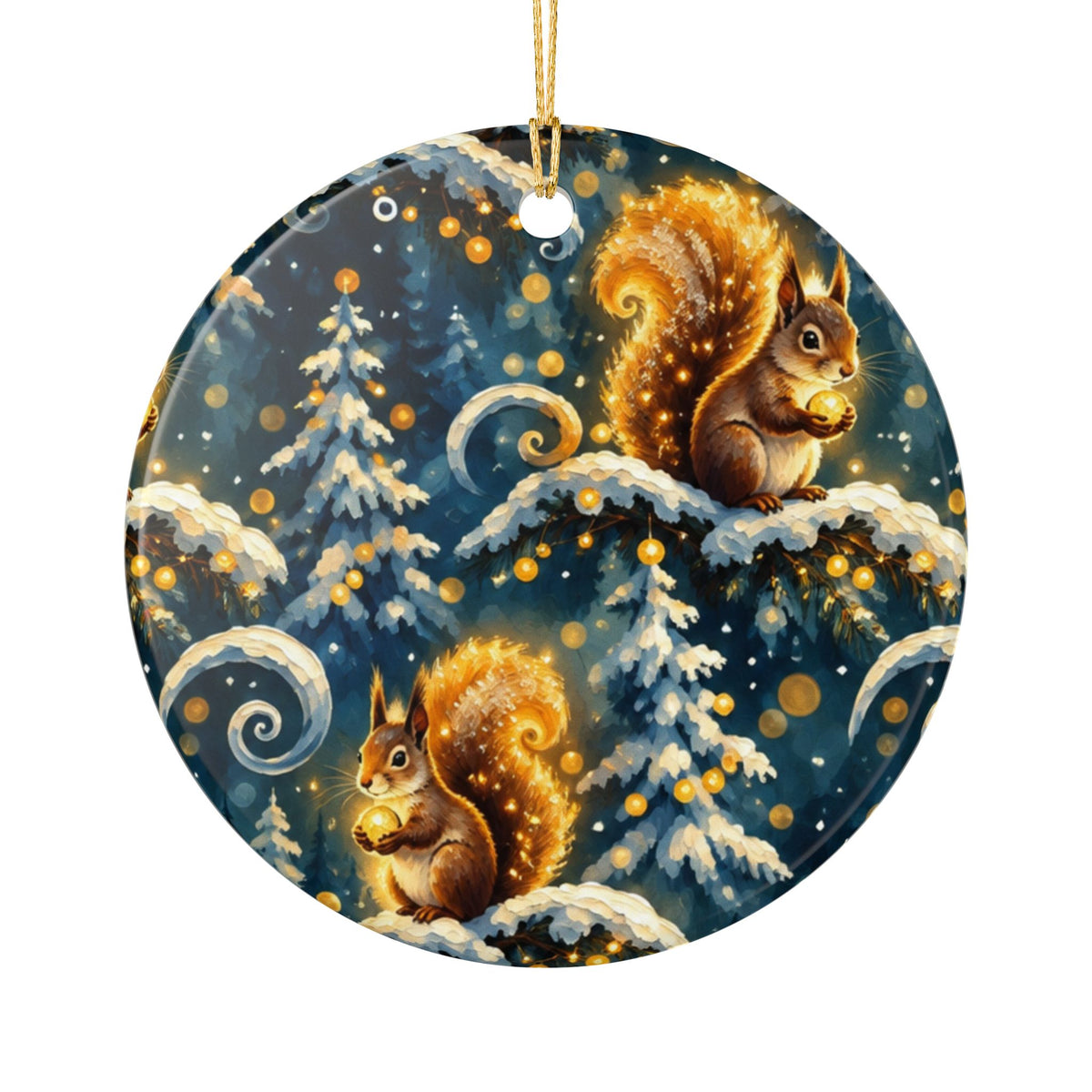 Squirrel Winter Ceramic Ornament — Festive Snowy Tree Holiday Decoration