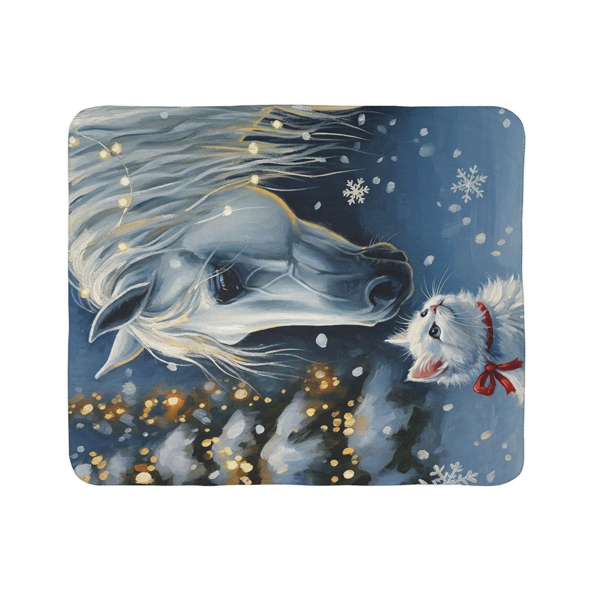 Fleece Sherpa Blanket – Magical Winter Horse and Puppy Snow Scene