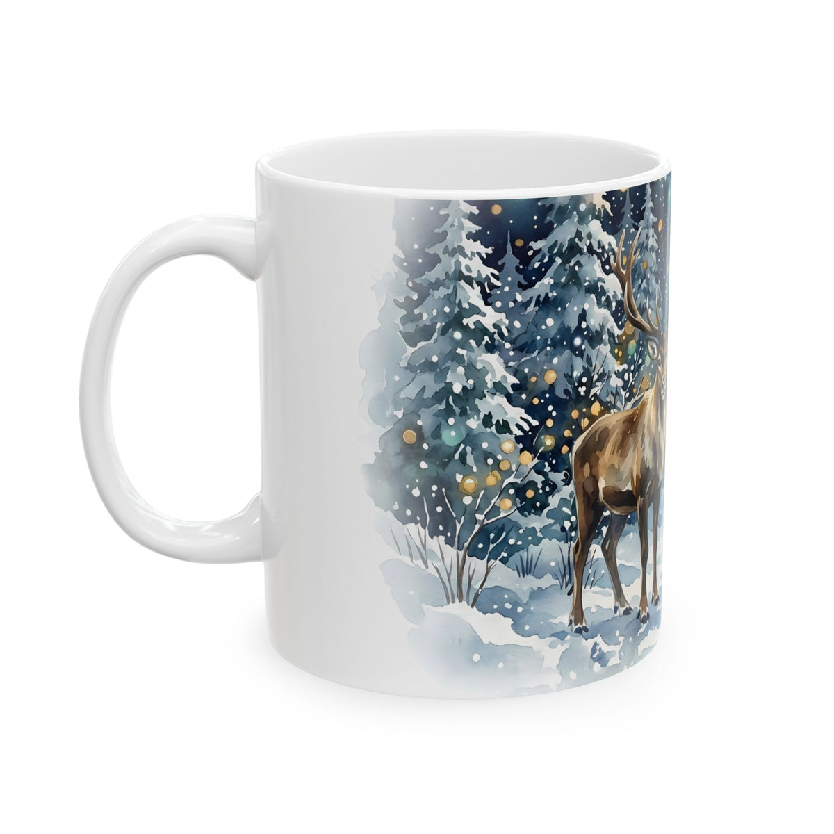 Winter Wildlife Deer and Polar Bear Ceramic Mug