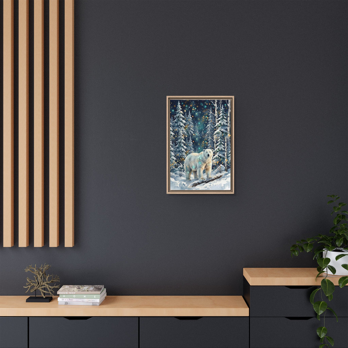 Framed Canvas Polar Bear Winter Forest Wall Art