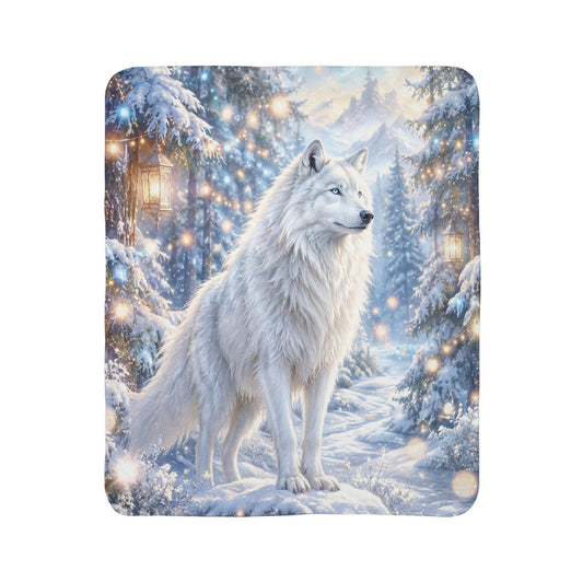 Winter White Wolf Fleece Sherpa Blanket
