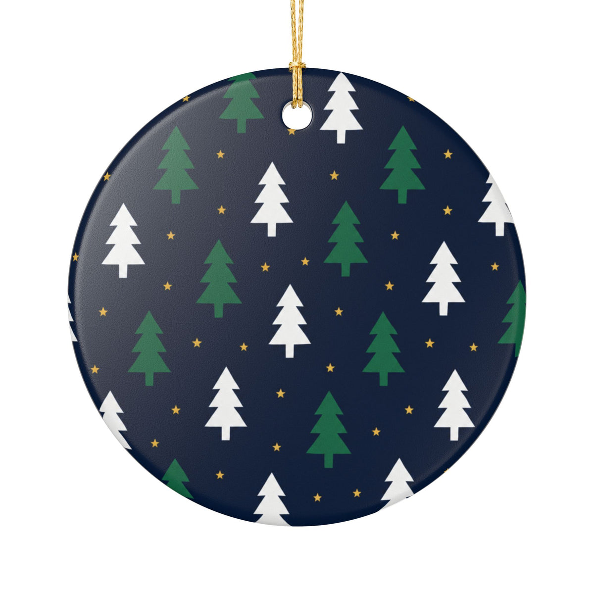 Ceramic Christmas Tree Ornament – Navy Patterned Holiday Decoration