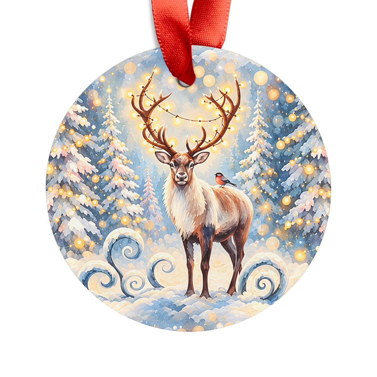 Acrylic Ornament with Ribbon – Whimsical Winter Reindeer Christmas Tree Décor