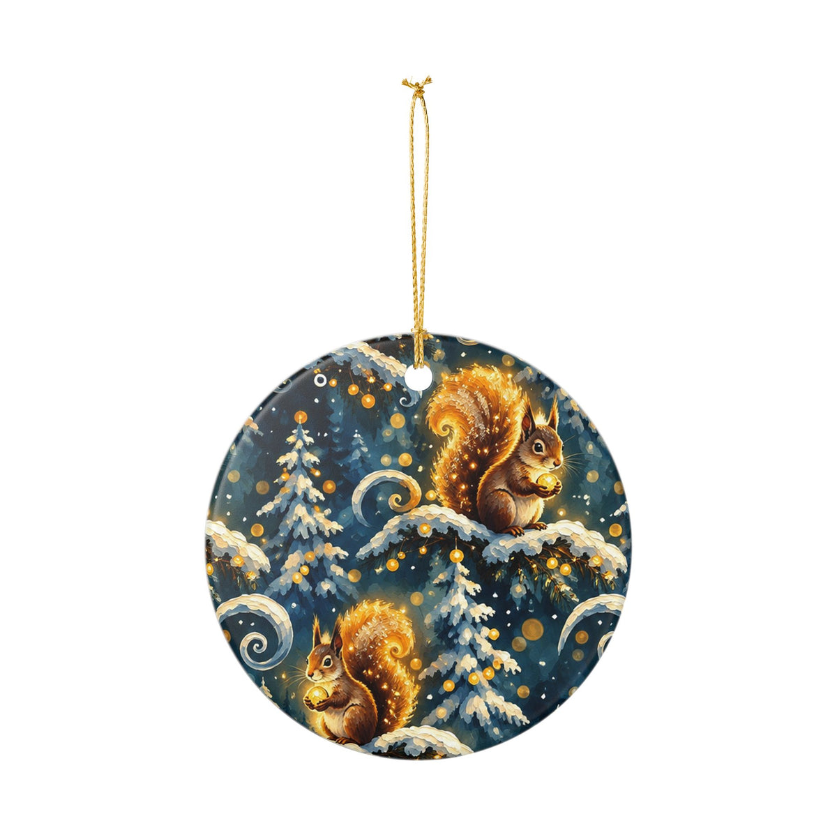 Winter Squirrels Ceramic Christmas Ornament