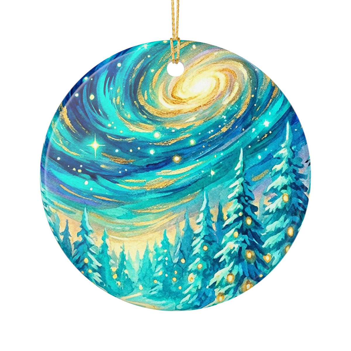 Winter Starry Night Forest Ceramic Ornament
