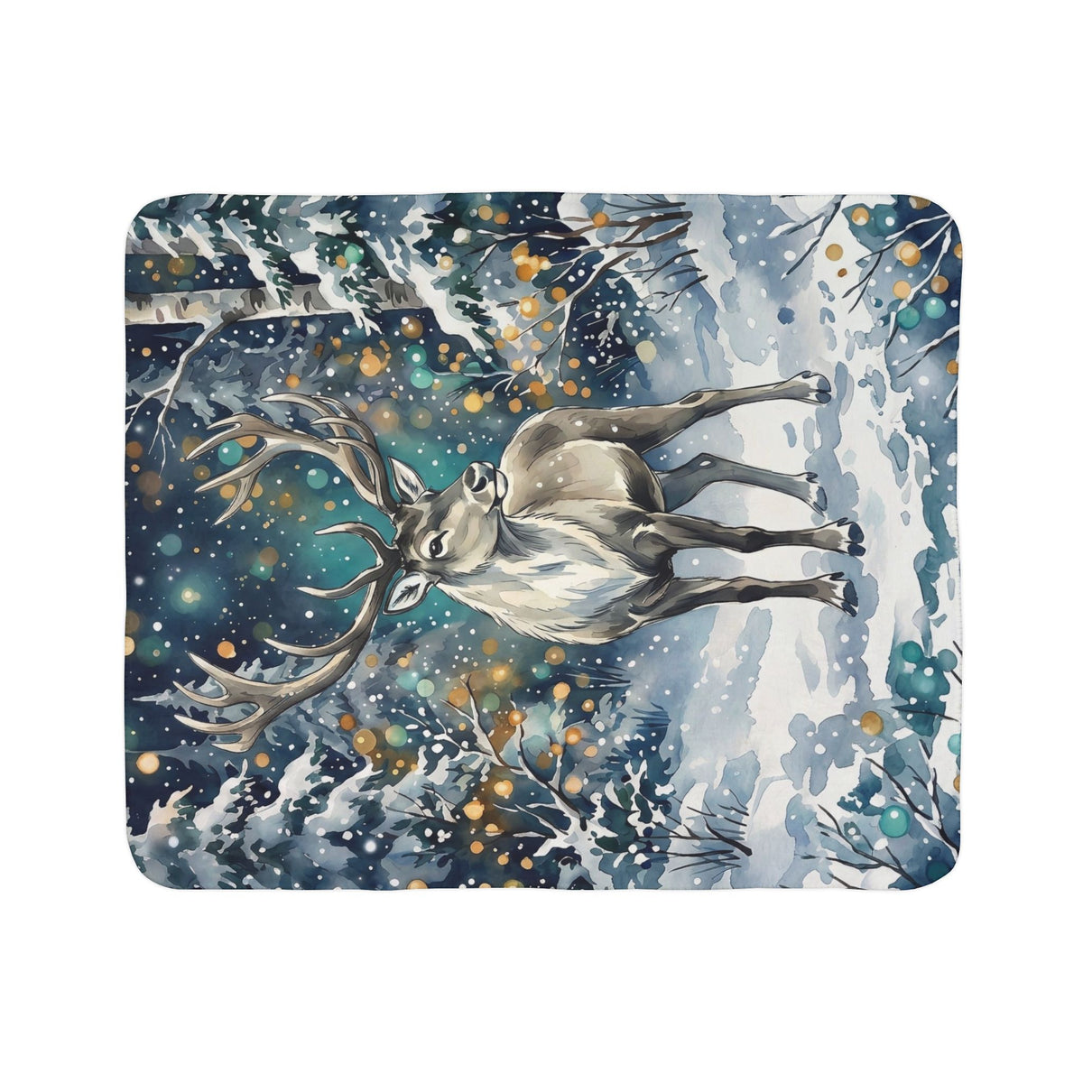 Winter Deer in Snow Fleece Sherpa Blanket