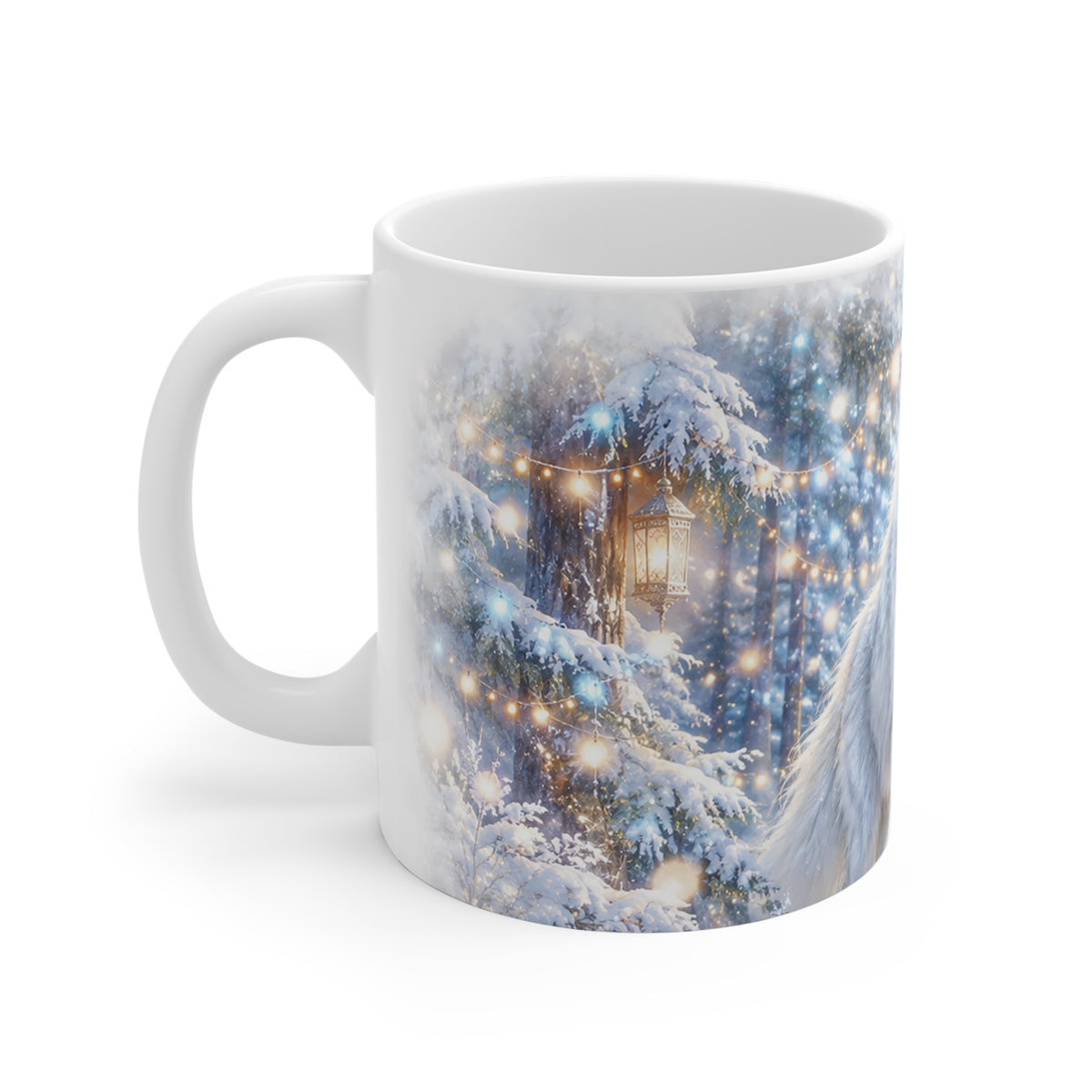 Winter Wolf Mug — 11oz Snowy Forest Coffee Cup