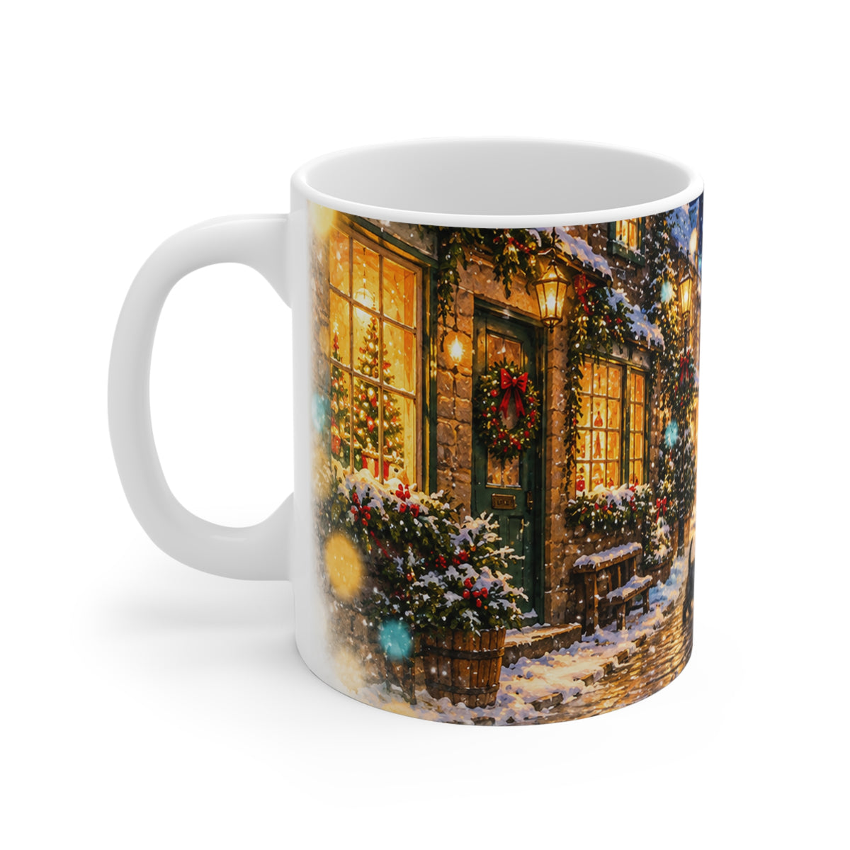 Christmas Village Ceramic Mug — Cozy Snowy Street Holiday Design (11oz)