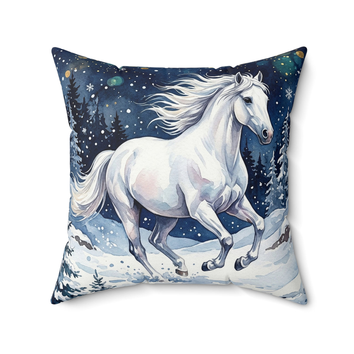 White Winter Horse Square Pillow