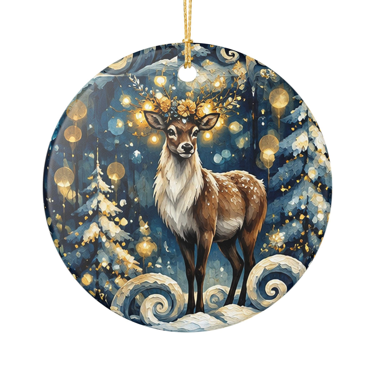 Ceramic Ornament, Enchanted Winter Deer Christmas Tree Decoration