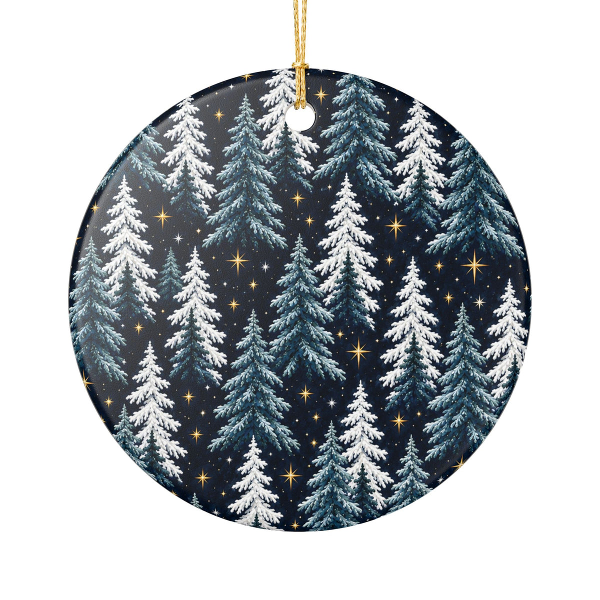 Ceramic Christmas Ornament – Winter Forest Snowy Pine Trees