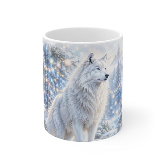 Winter Wolf Mug — 11oz Snowy Forest Coffee Cup