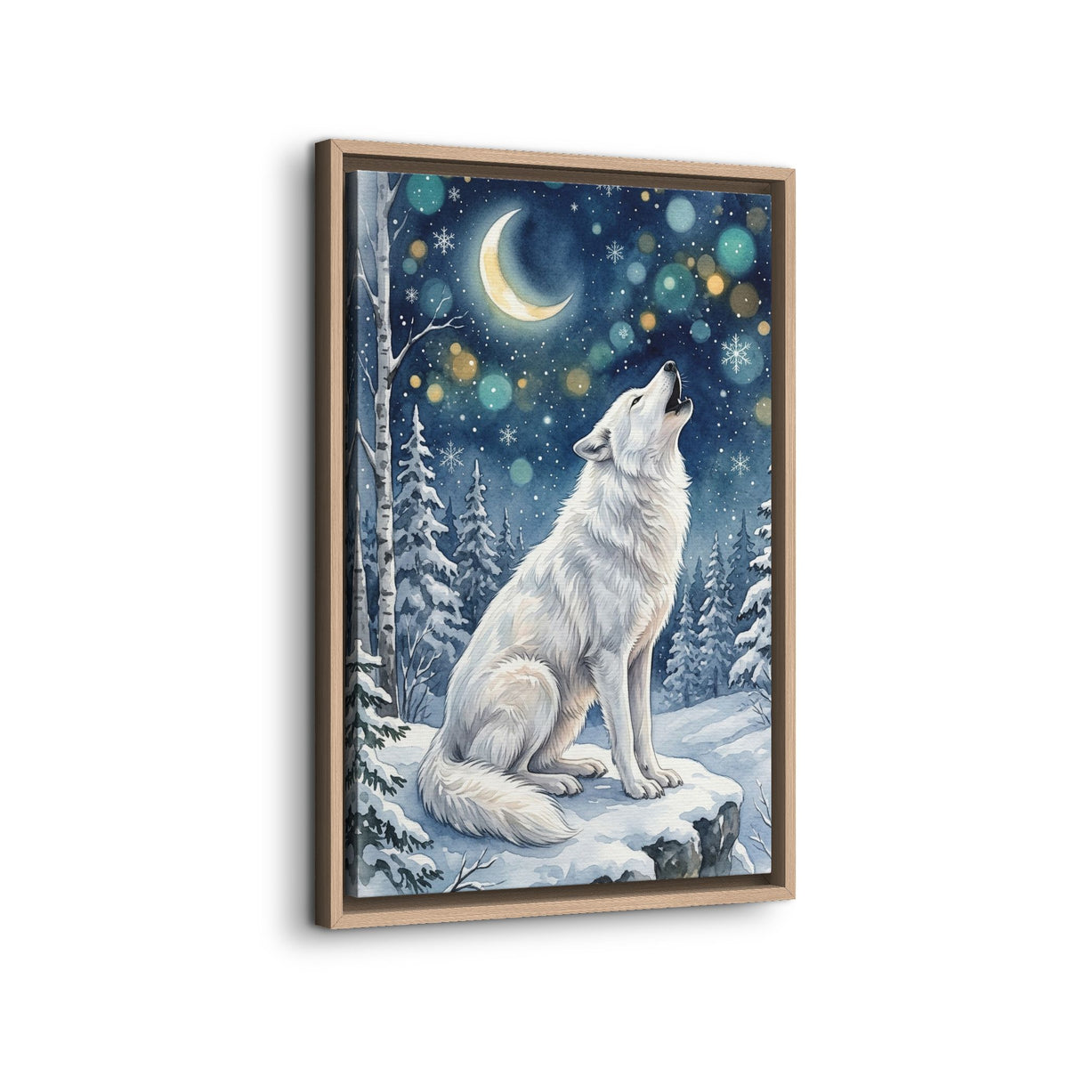 Framed Canvas Wall Art – Howling Wolf Under Moonlight