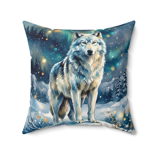 Mystical Wolf Winter Wonderland Square Pillow