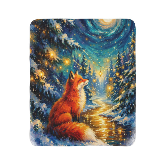 Enchanted Winter Fox Fleece Sherpa Blanket