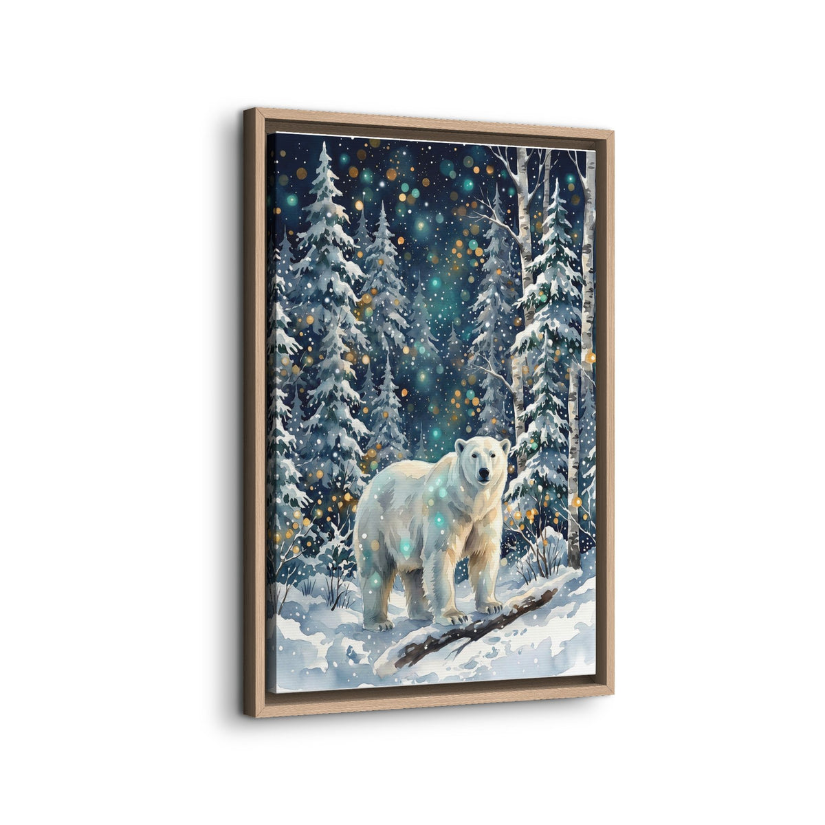 Framed Canvas Polar Bear Winter Forest Wall Art