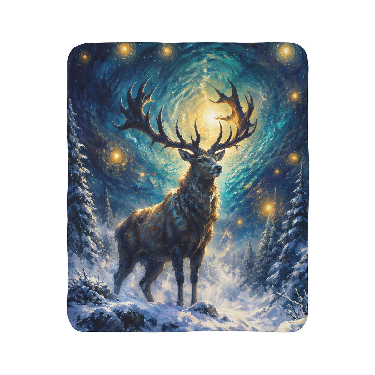 Majestic Winter Stag Fleece Sherpa Blanket