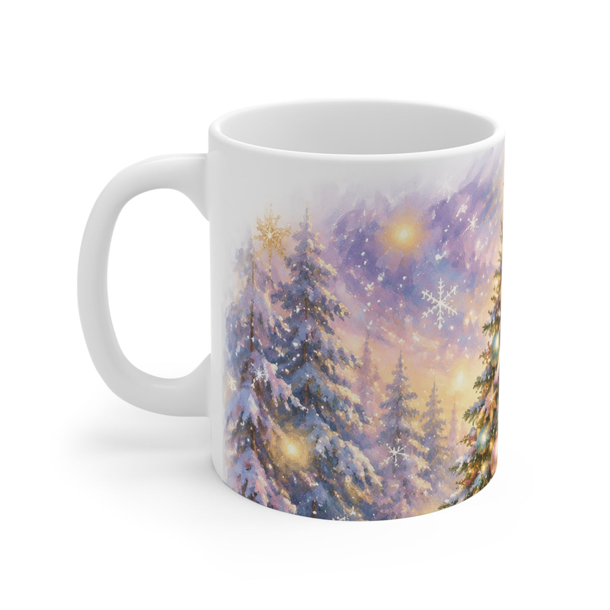 Christmas Tree Mug - Festive 11oz Holiday Coffee Cup with Star-Topped Pine and Soft Snowy Glow