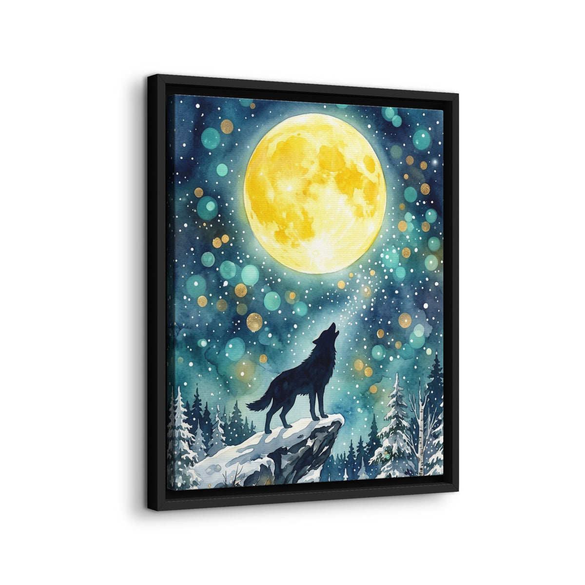 Framed Canvas Wolf Howling at the Moon Wall Art