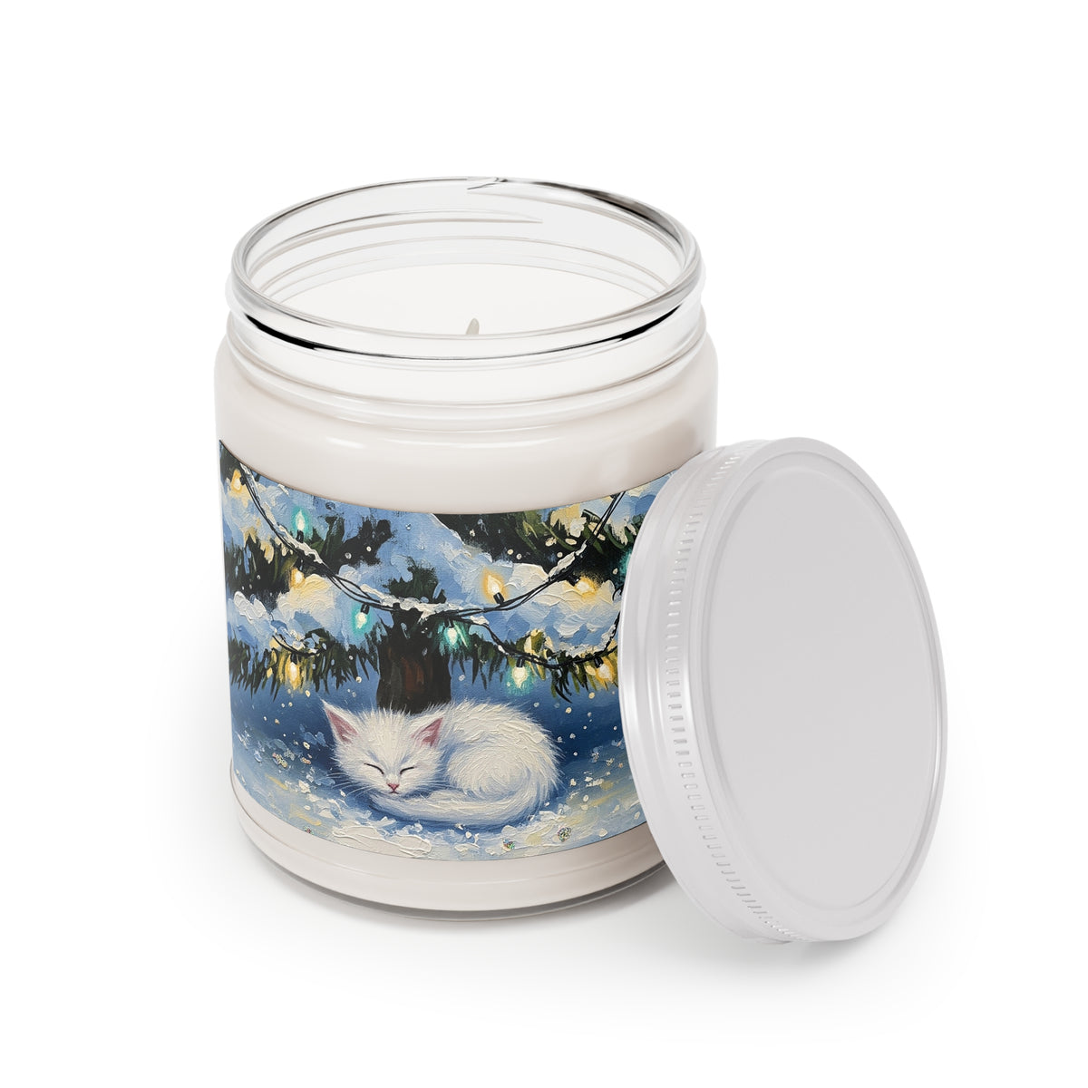Cozy Sleeping Cat Winter Wonderland Scented Soy Candle