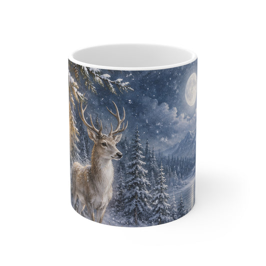Winter Deer Mug — Moonlit Forest Christmas Coffee Cup