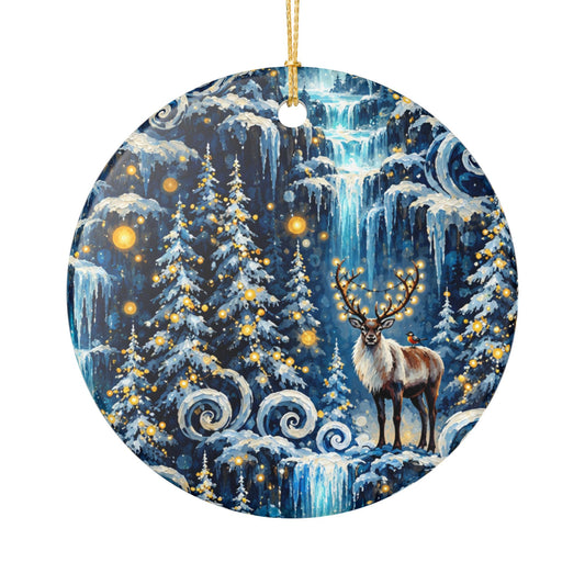Ceramic Ornament — Winter Forest Reindeer Holiday Decoration