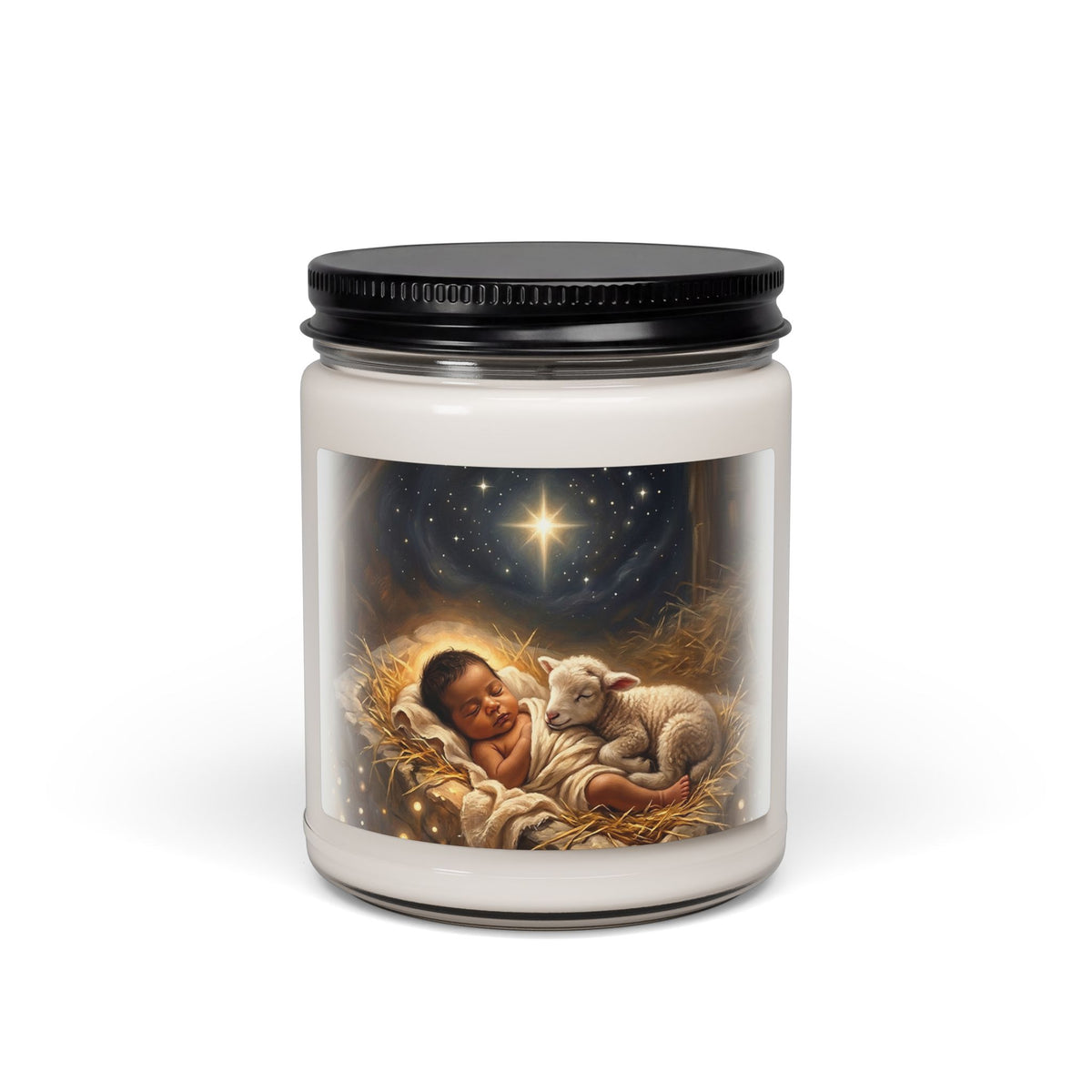 Nativity Baby Jesus & Lambs Scented Soy Candle