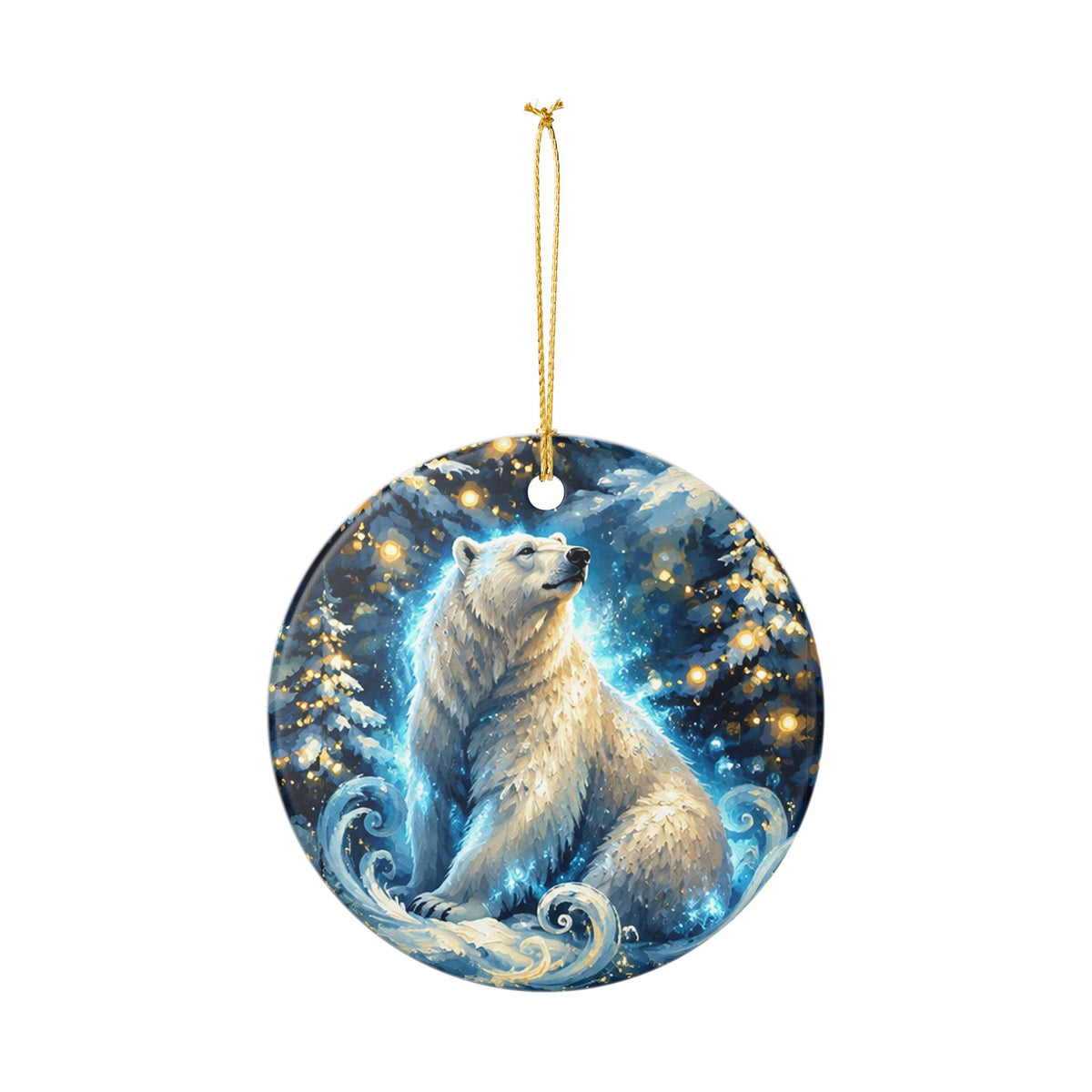 Ceramic Ornament with Majestic Polar Bear Winter Wonderland Design