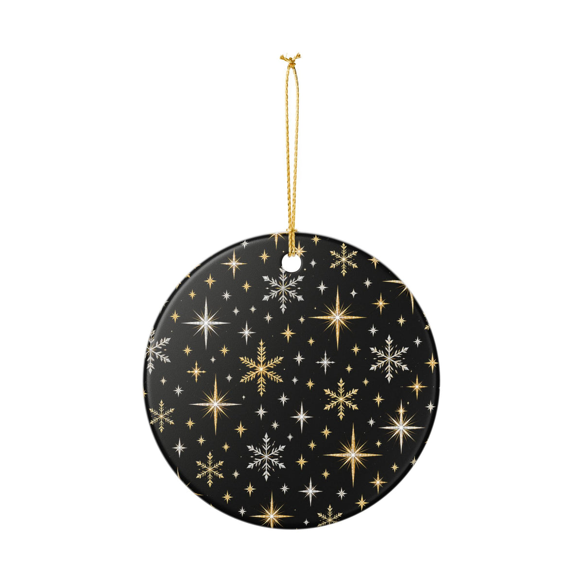 Ceramic Christmas Ornament – Black and Gold Snowflake Star Design