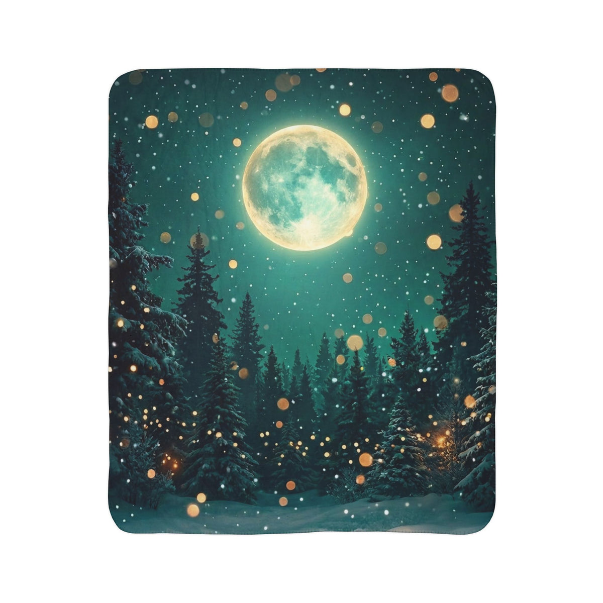Moonlit Winter Forest Fleece Sherpa Blanket