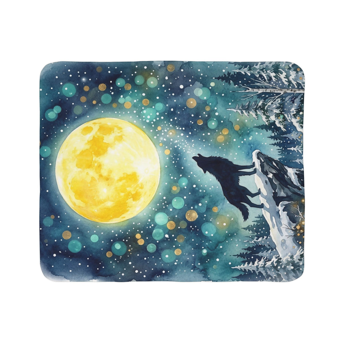 Full Moon Wolf Fleece Sherpa Blanket