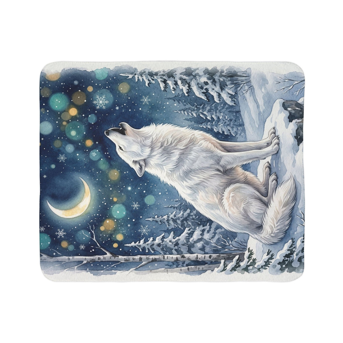 Fleece Sherpa Blanket – Howling Wolf Winter Wonderland Moonlit Forest