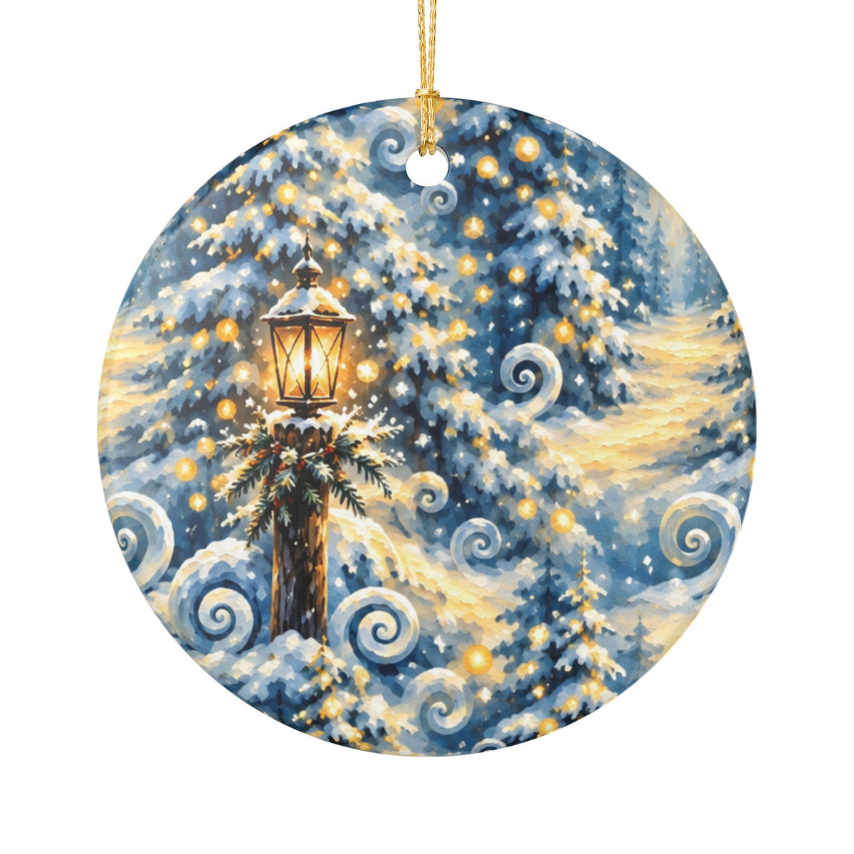 Ceramic Ornament - Winter Lantern Snowy Pine Holiday Decoration