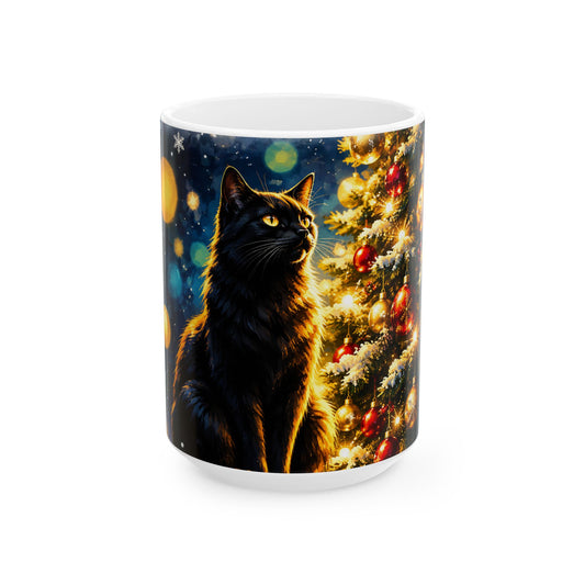Black Cat Christmas Tree Ceramic Mug