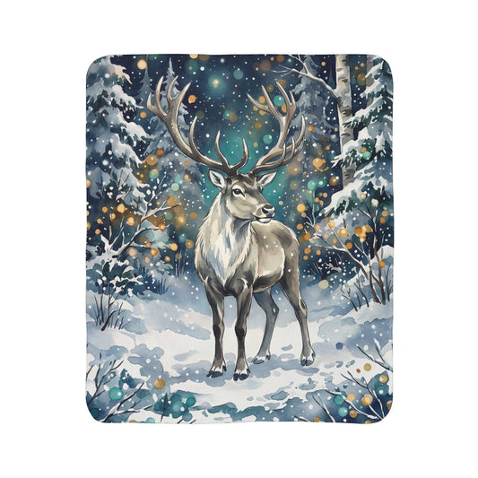 Winter Deer in Snow Fleece Sherpa Blanket