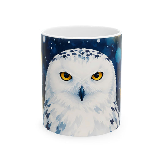 Snowy Owl Ceramic Mug – Mystical Night Wildlife Coffee Cup