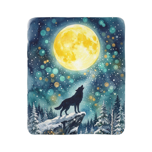Full Moon Wolf Fleece Sherpa Blanket